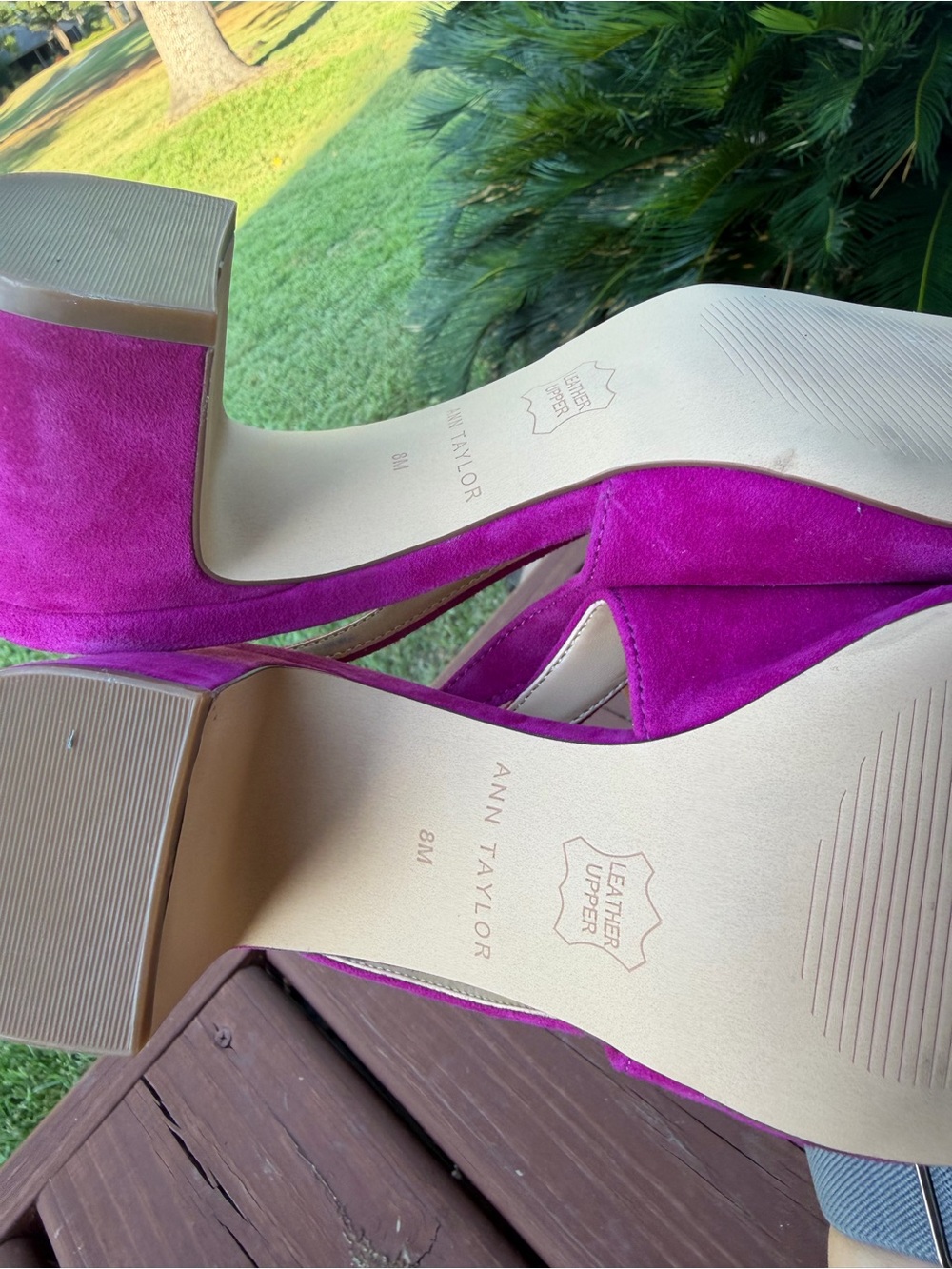 Ann Taylor Fuchsia Suede Block Heel Slingback Pumps 8M $158 Retail - Picture 7 of 9